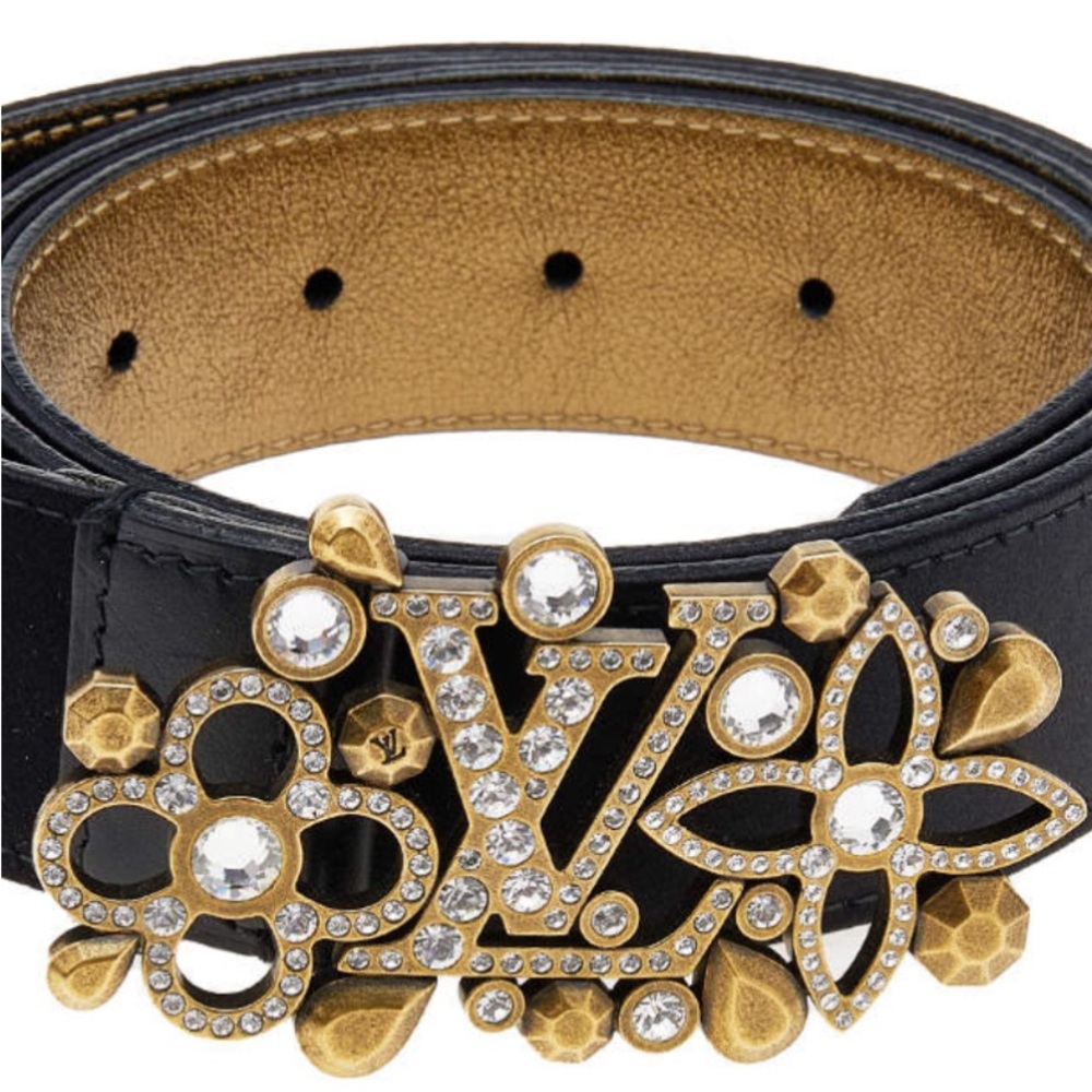 🔥 ✨️Louis Vuitton Black Satin Rhinestone Fleurs Runway Belt. LIMITED/Rare 2010